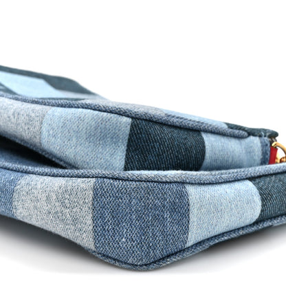 Denim Damier Monogram Patchwork Multi Pochette Accessories Blue Rouge