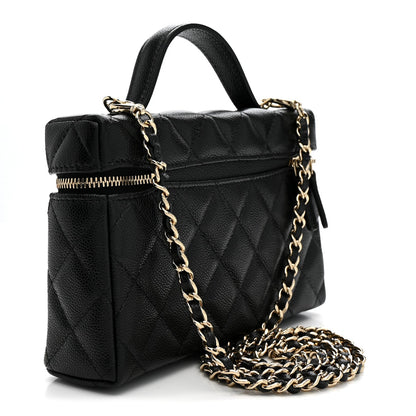 Caviar Quilted Top Handle Slim Vanity With Chain Black