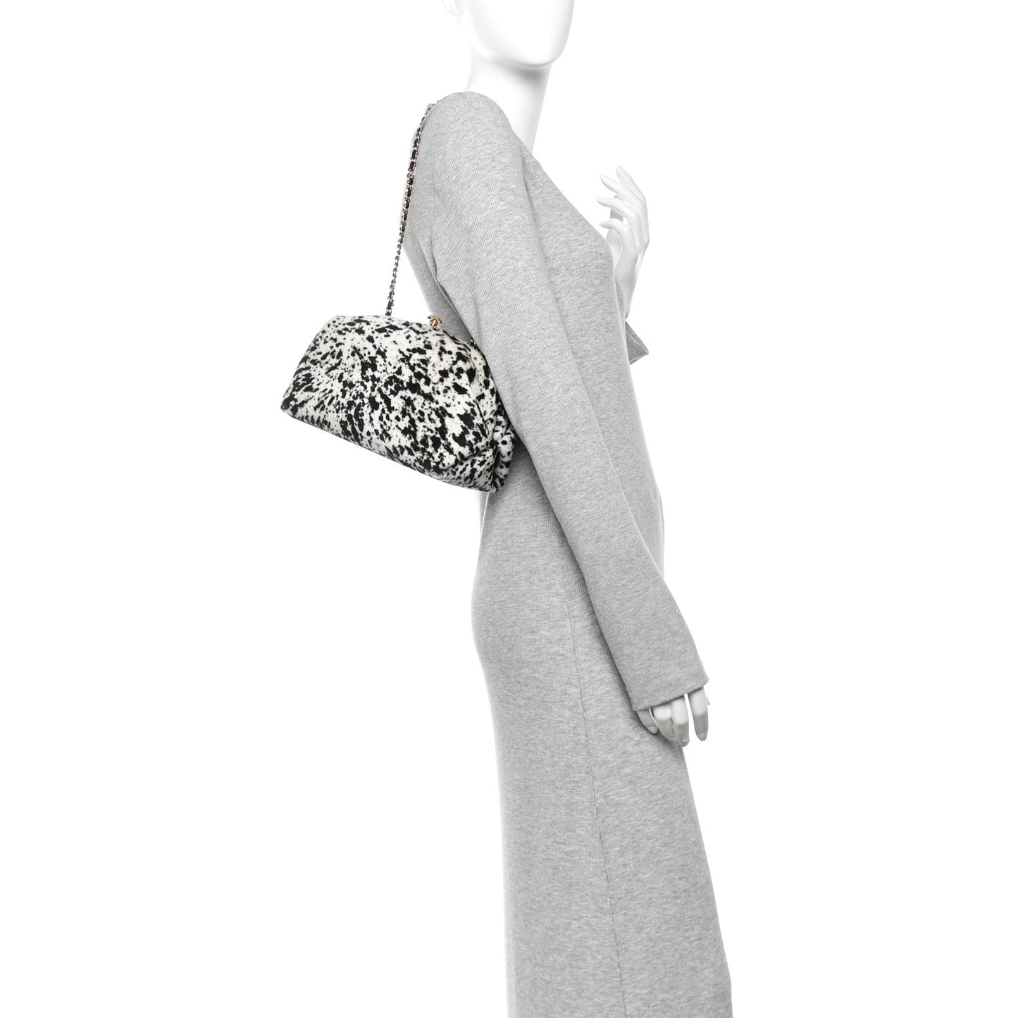 Lambskin Pony Hair Printed Clutch With Chain Black White