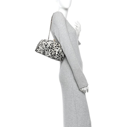 Lambskin Pony Hair Printed Clutch With Chain Black White