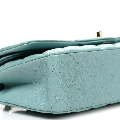 Caviar Quilted Medium Double Flap Light Blue