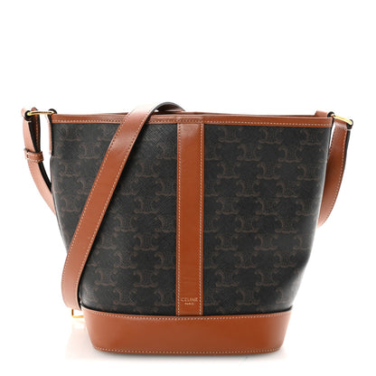 Triomphe Canvas Calfskin Small Bucket Bag Tan
