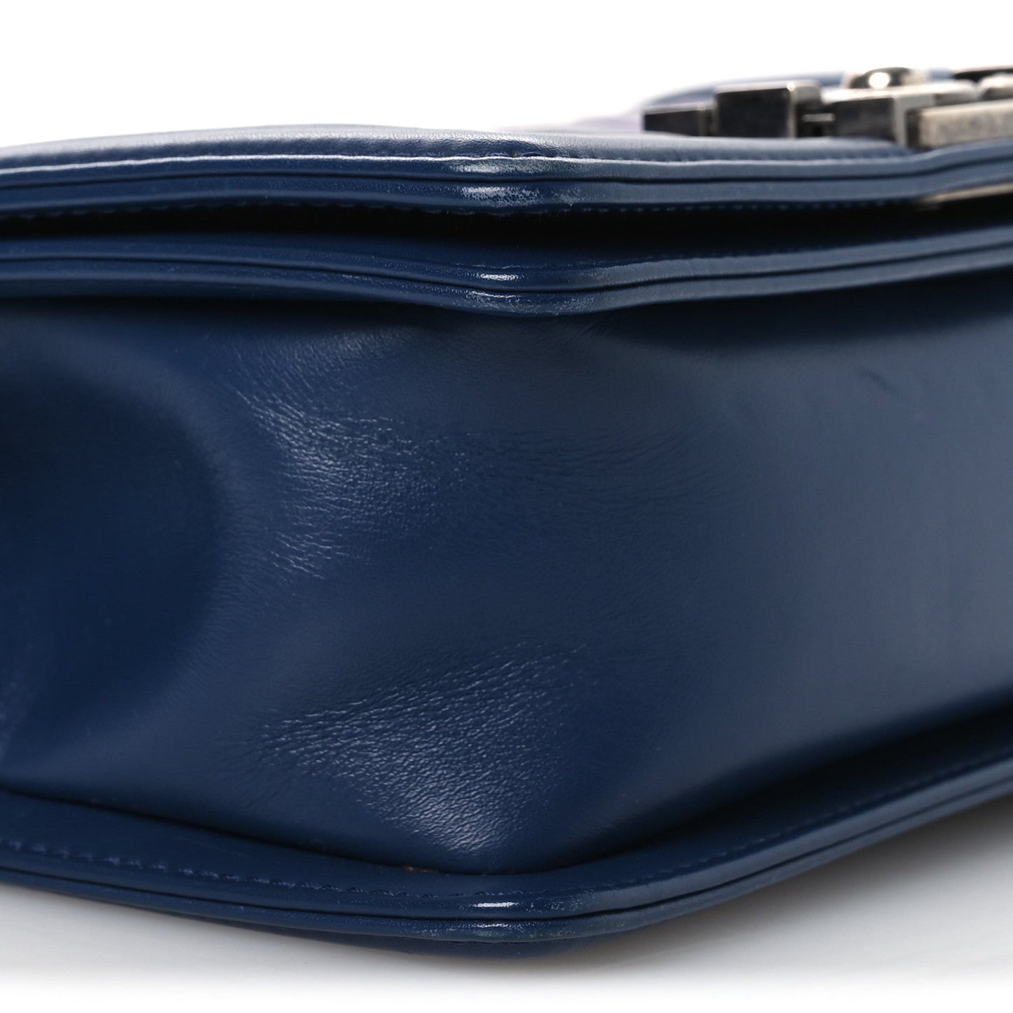 Calfskin Painted Chevron Embossed Small Boy Flap Dark Blue