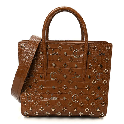 Calfskin Crocodile Embossed Studded Medium Paloma Brown