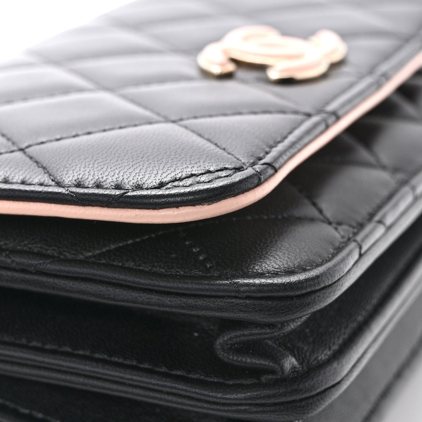 Lambskin Quilted Mini Wallet on Chain WOC Black Pink
