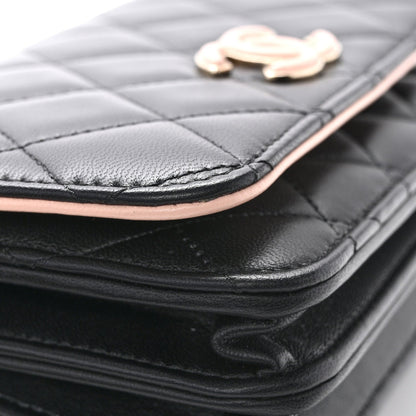 Lambskin Quilted Mini Wallet on Chain WOC Black Pink
