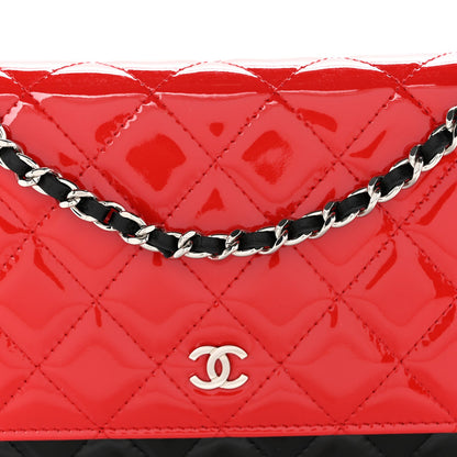 Patent Quilted Bi-Color Wallet On Chain WOC Red Black