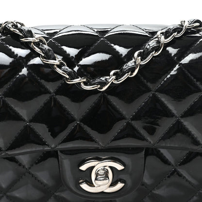 Patent Calfskin Quilted Mini Rectangular Flap Black