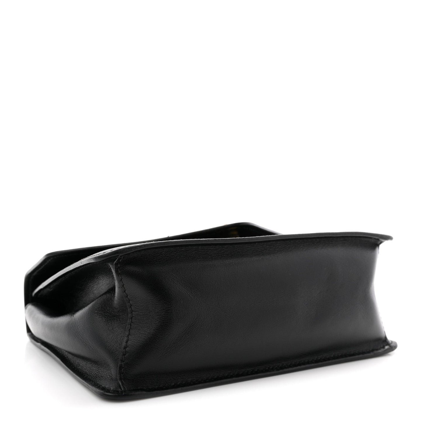 Saffiano Soft Calfskin Metal Triangle Logo Envelope Chain Shoulder Bag Black