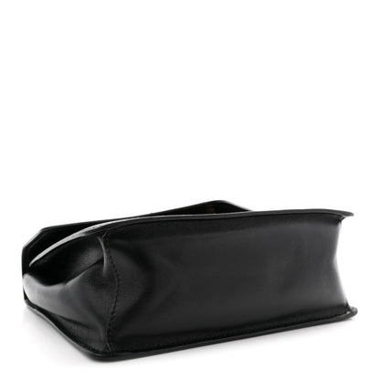 Saffiano Soft Calfskin Metal Triangle Logo Envelope Chain Shoulder Bag Black