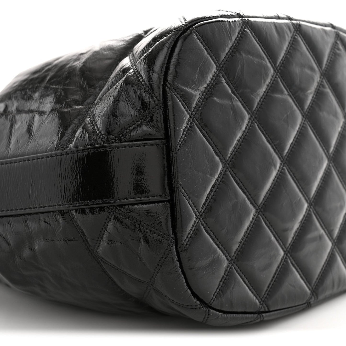Shiny Aged Calfskin CC Chain Drawstring Bag Black