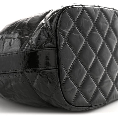 Shiny Aged Calfskin CC Chain Drawstring Bag Black