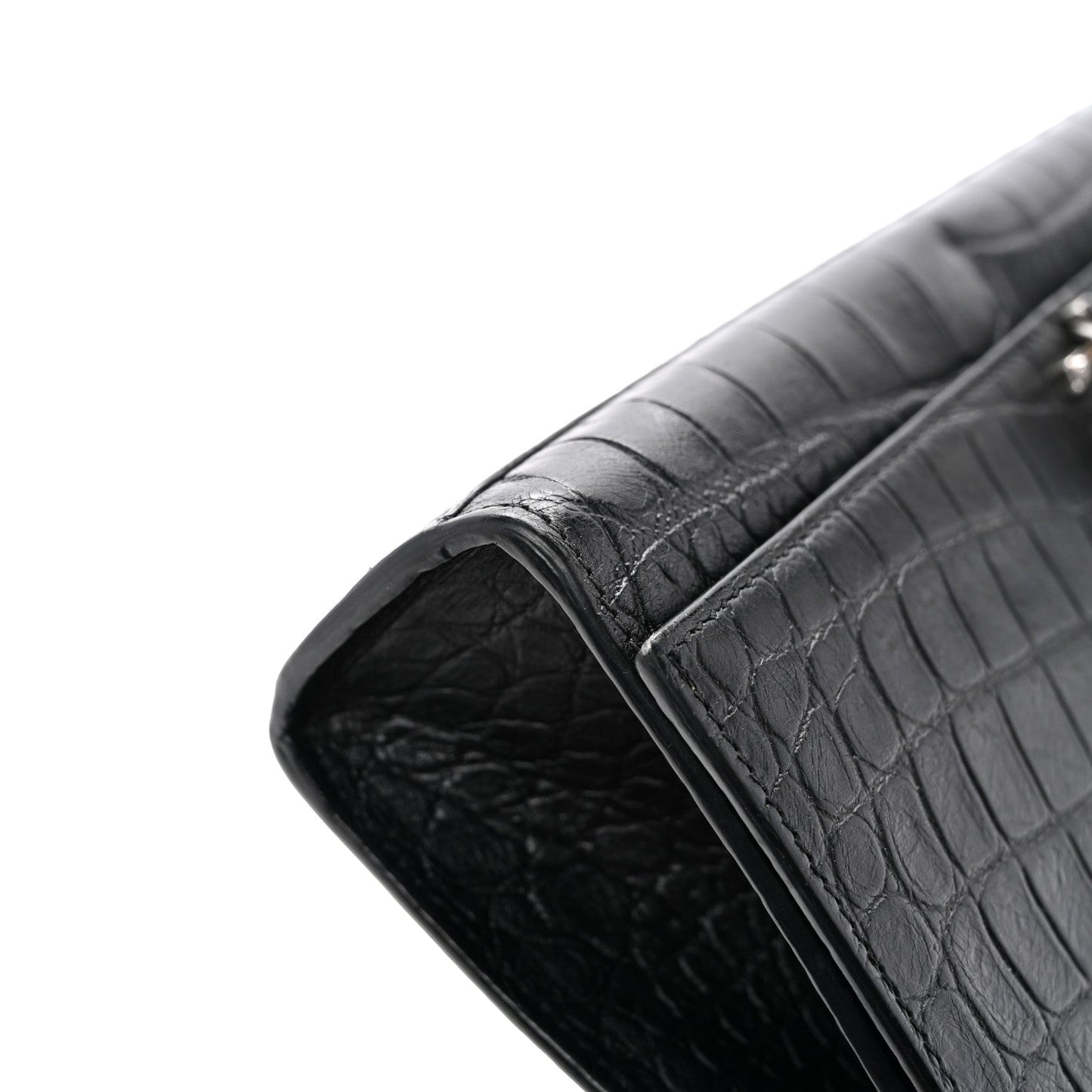 Calfskin Crocodile Embossed Medium Classic Monogram Kate Tassel Satchel Black