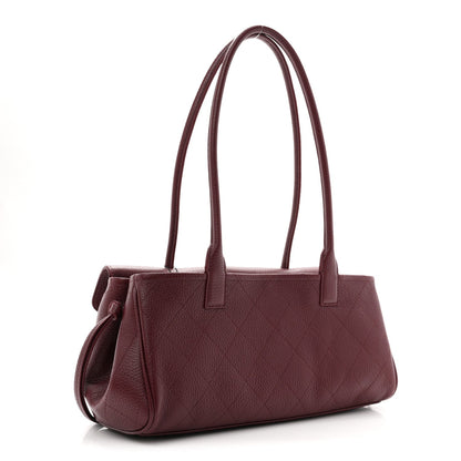 Grained Calfskin Stitched Urban Essentials Small Shopping Bag Burgundy