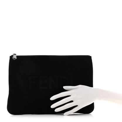 Cotton Canvas Vitello Grace Light Logo Flat Pouch Black