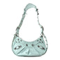 Extra Supple Calfskin Crocodile Embossed Le Cagole Shoulder Bag XS Green Acqua