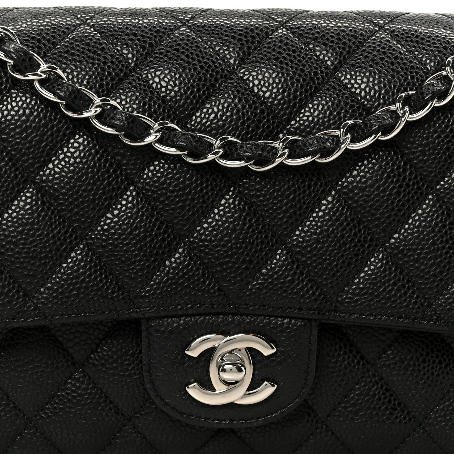 Caviar Quilted Medium Double Flap Black