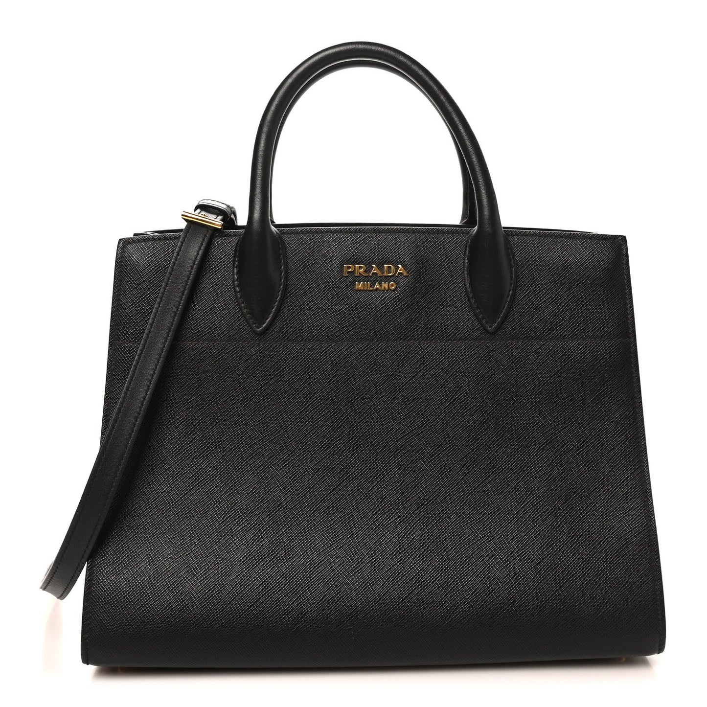 Saffiano City Calfskin Medium Bibliothèque Top Handle Black Fuoco