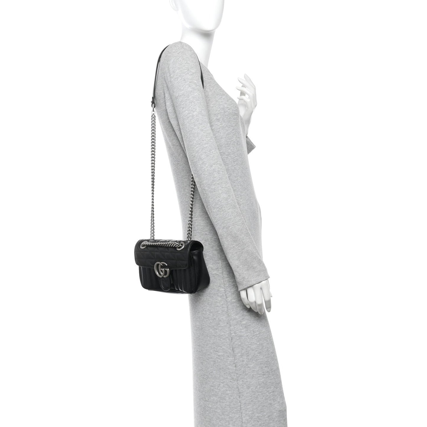 Calfskin Matelasse Aria Mini GG Marmont Shoulder Bag Black