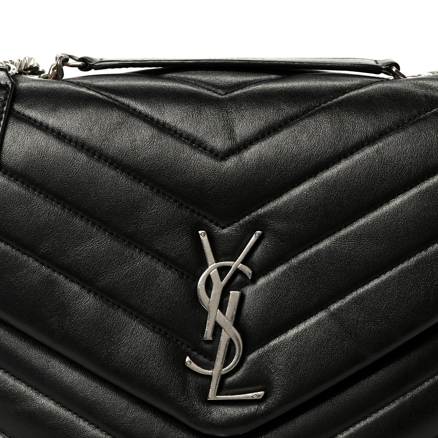 Calfskin Y Quilted Monogram Medium Loulou Chain Satchel Black