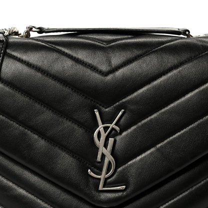 Calfskin Y Quilted Monogram Medium Loulou Chain Satchel Black