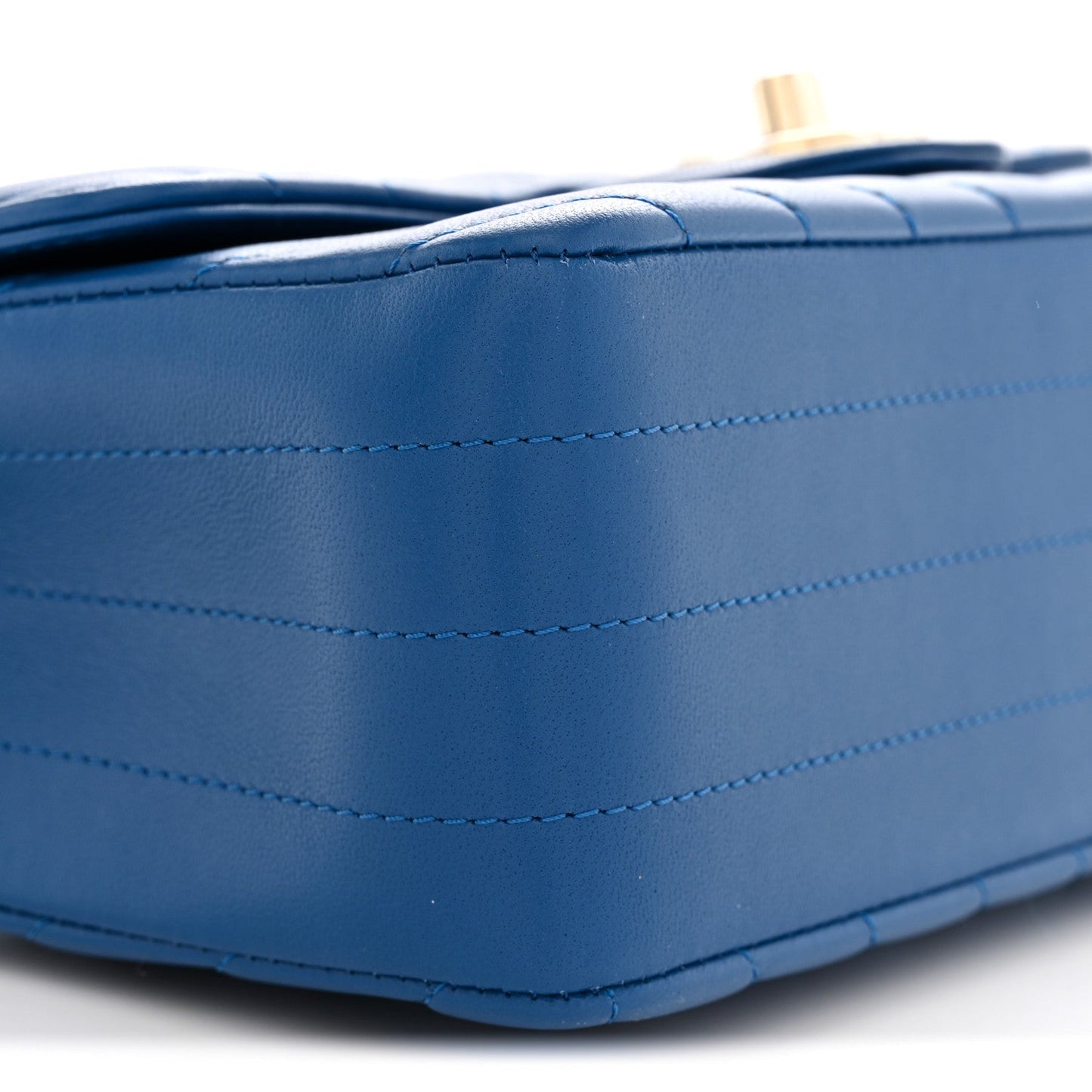 Lambskin Chevron Quilted Mini Rectangular Flap Dark Blue