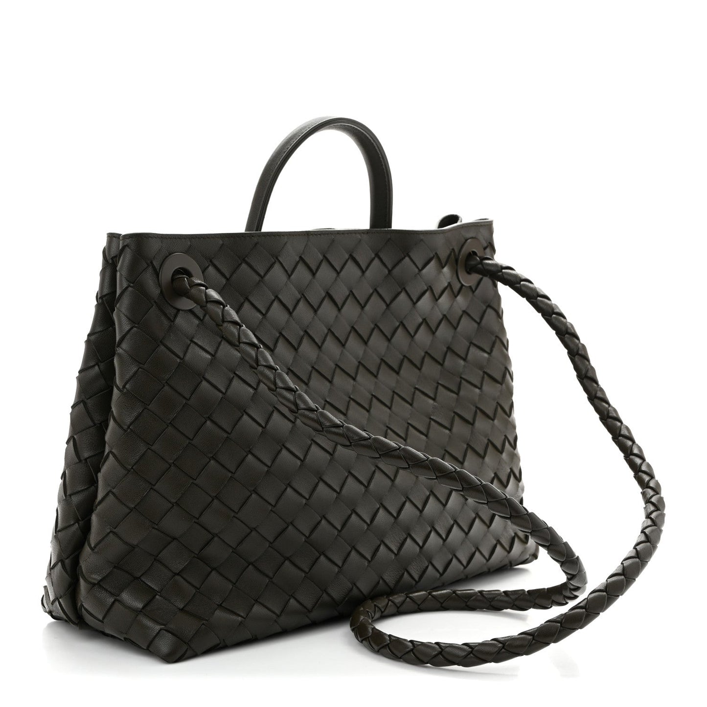 Nappa Intrecciato Medium Andiamo Shoulder Bag Kaki