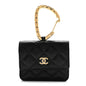 Lambskin Quilted CC Hook Card Holder Black