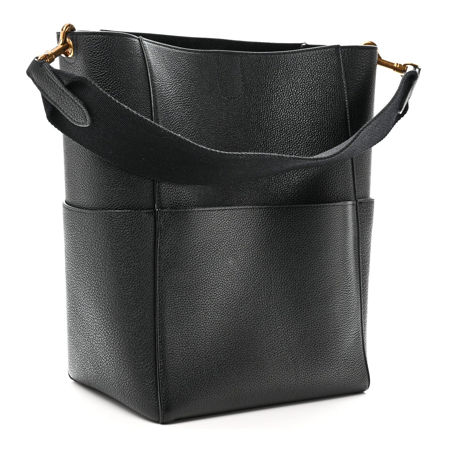 Soft Grained Calfskin Sangle Bucket Bag Black