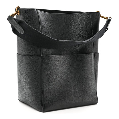 Soft Grained Calfskin Sangle Bucket Bag Black