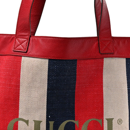 Canvas Calfskin Sylvie Stripe Logo Mens Tote Red White Blue