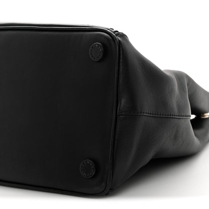 City Calf Hand Stitched Large Galleria Double Zip Tote Black
