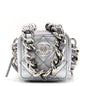 Gradient Metallic Lambskin Quilted Coco Punk Cube Clutch With Chain Silver Black