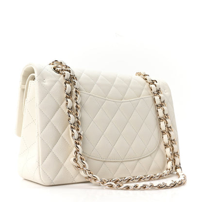 Caviar Quilted Medium Double Flap White