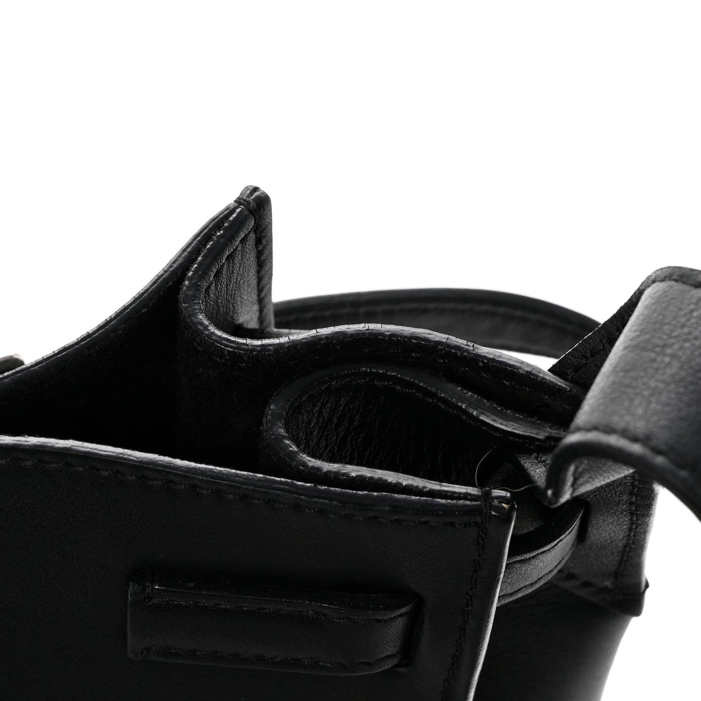Supple Grained Calfskin Long Strap Big Bag Bucket Black