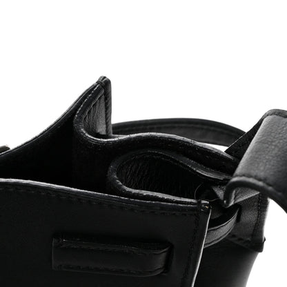 Supple Grained Calfskin Long Strap Big Bag Bucket Black