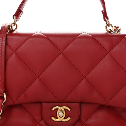 Lambskin Quilted Easy Carry Flap Red