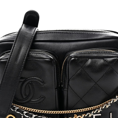 Calfskin Quilted Small Camera Case Black