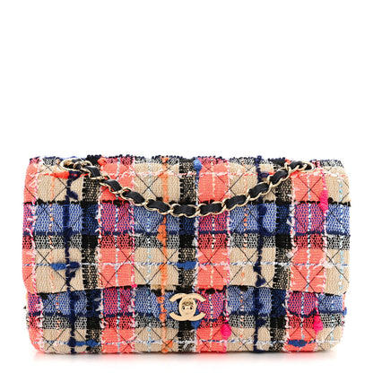Tweed Quilted Medium Double Flap Blue Orange Yellow