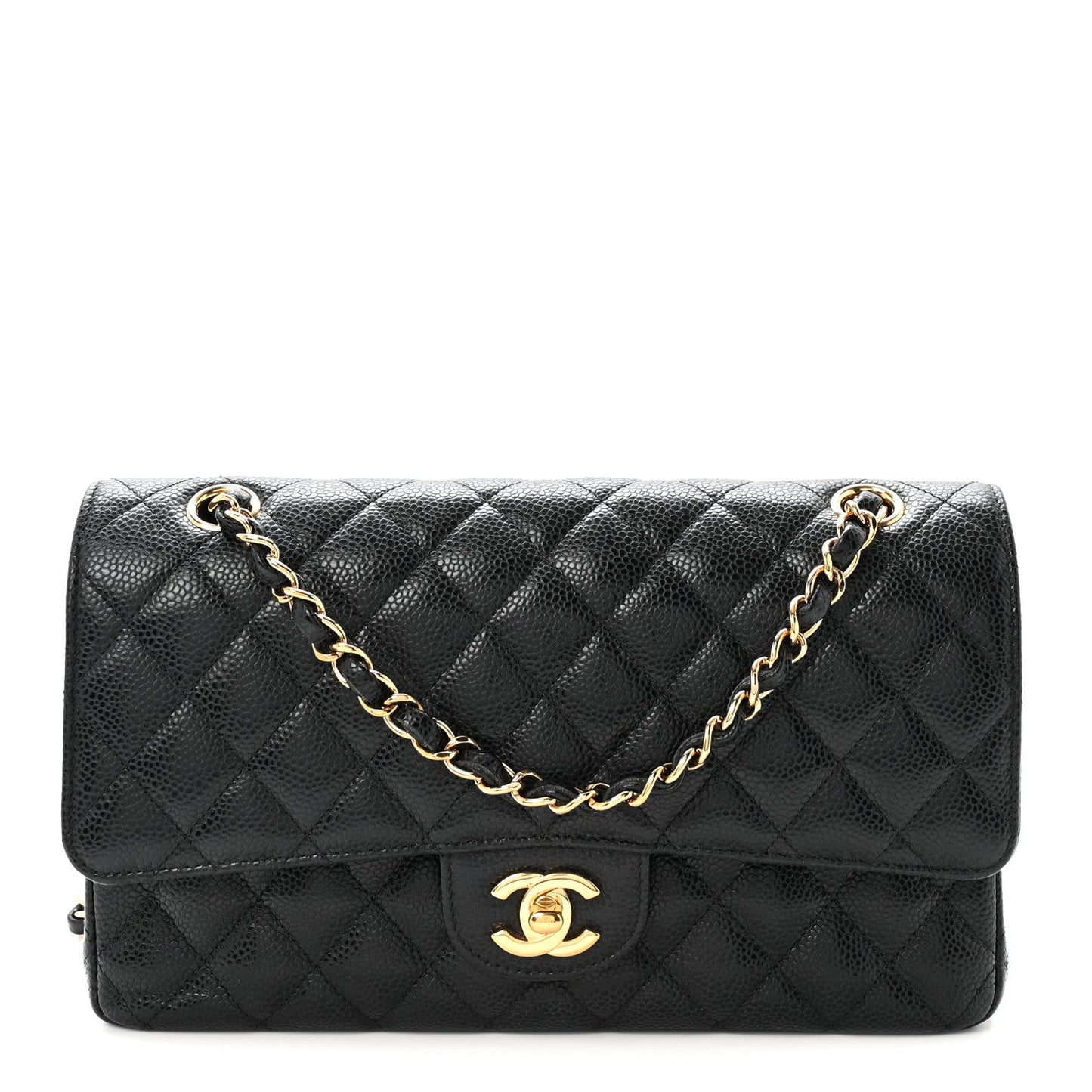 Caviar Quilted Medium Double Flap Black