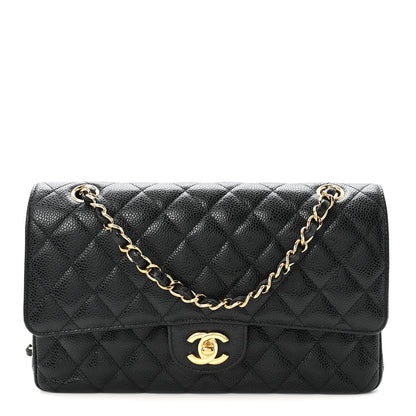 Caviar Quilted Medium Double Flap Black