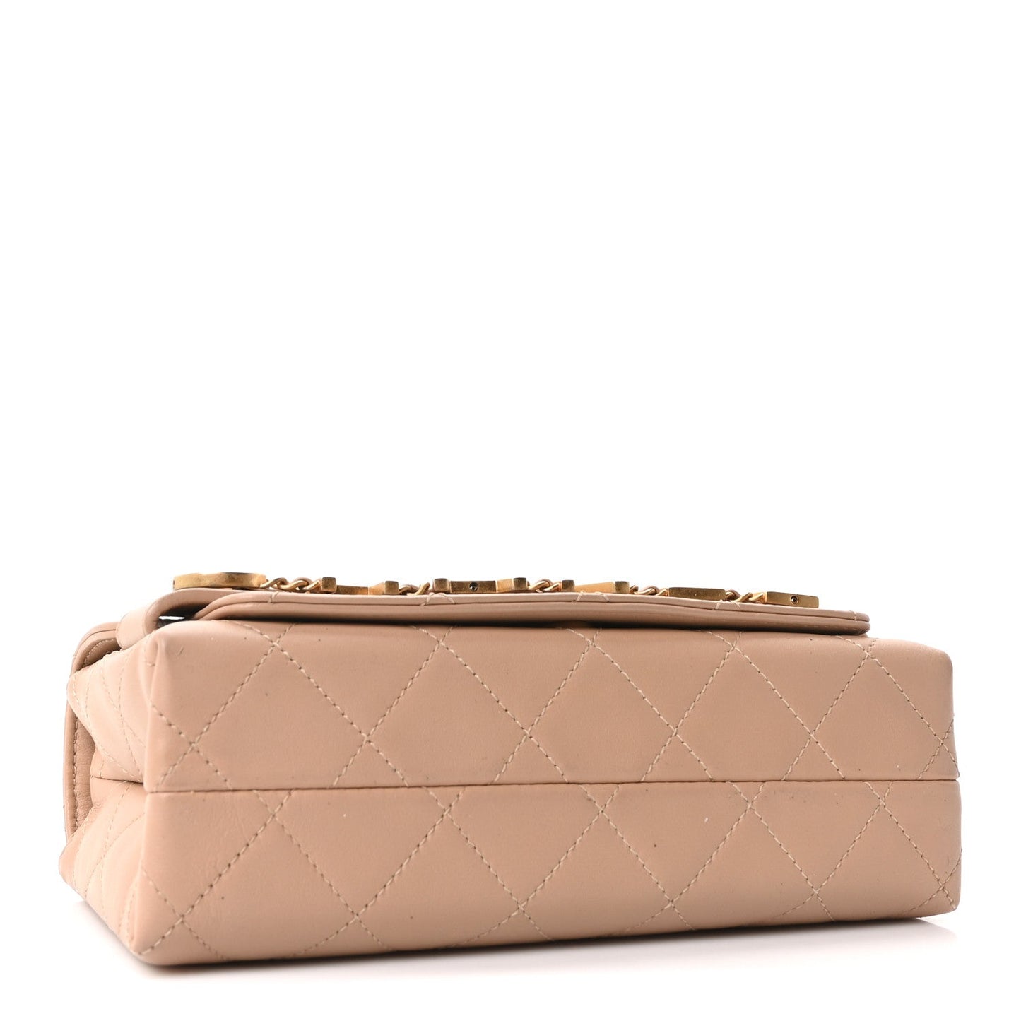Calfskin Quilted Small Enchained Flap Beige