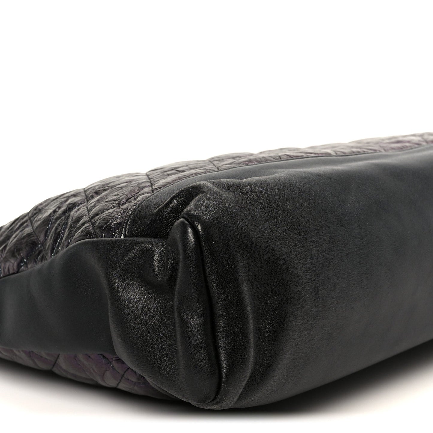 Crumpled Calfskin Quilted 31 Large Shopping Bag Black
