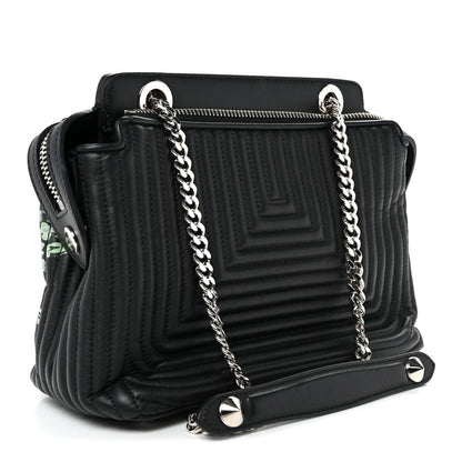 Calfskin Trapuntata Floral Small DotCom Click Chain Satchel Black Multicolor
