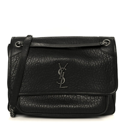 Grained Lambskin Monogram Large Niki Chain Satchel Black