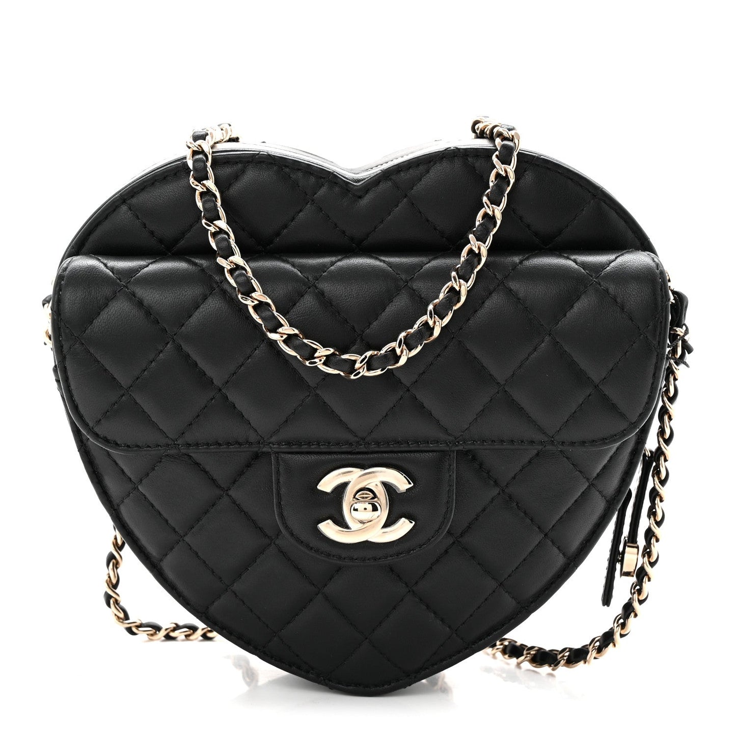 Lambskin Quilted Large CC In Love Heart Bag Black