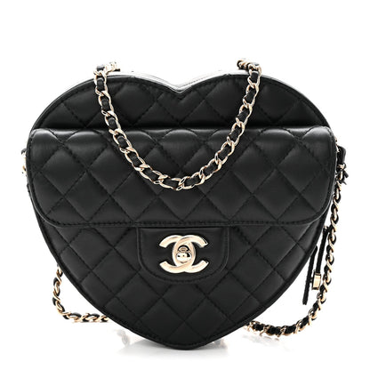 Lambskin Quilted Large CC In Love Heart Bag Black