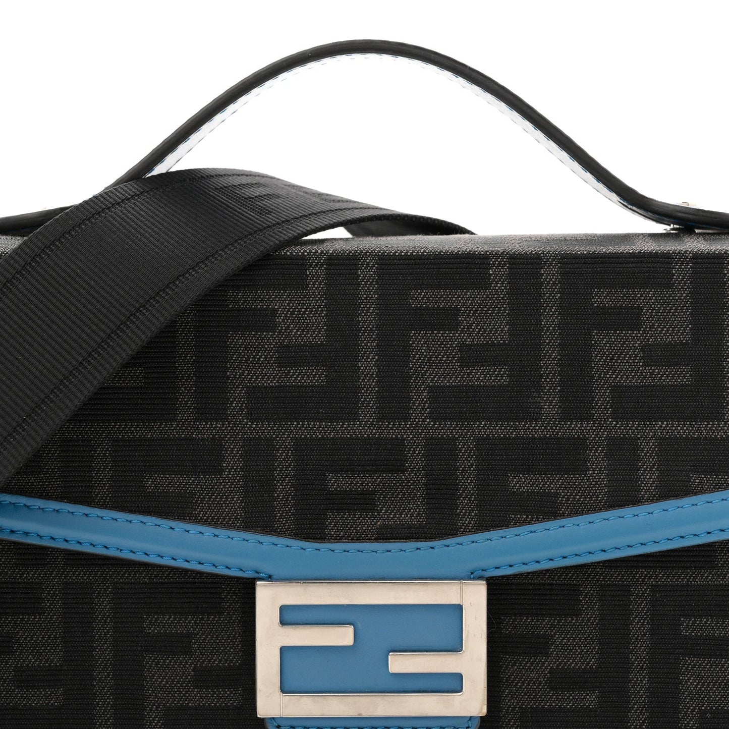 Recycled Fabric Jacquard Vitello King FF 1974 Baguette Soft Trunk Asfalto Black Fiordaliso