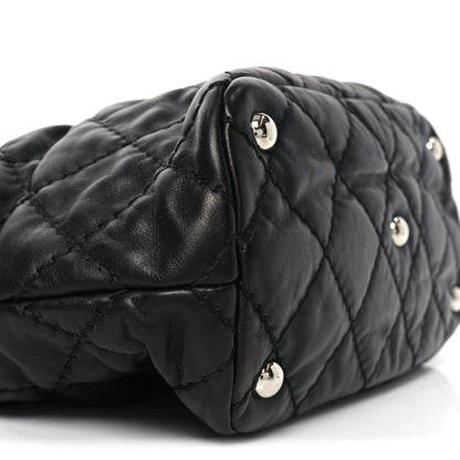 Calfskin Contrast Stitch Tote Black