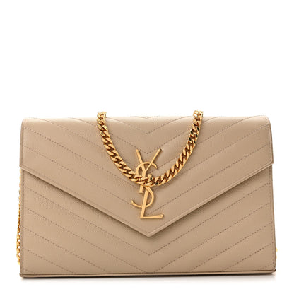 Grain De Poudre Matelasse Chevron Monogram Chain Wallet Dark Beige